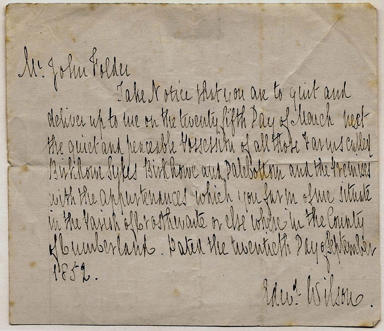Letter from Edward Wilson to John Folder